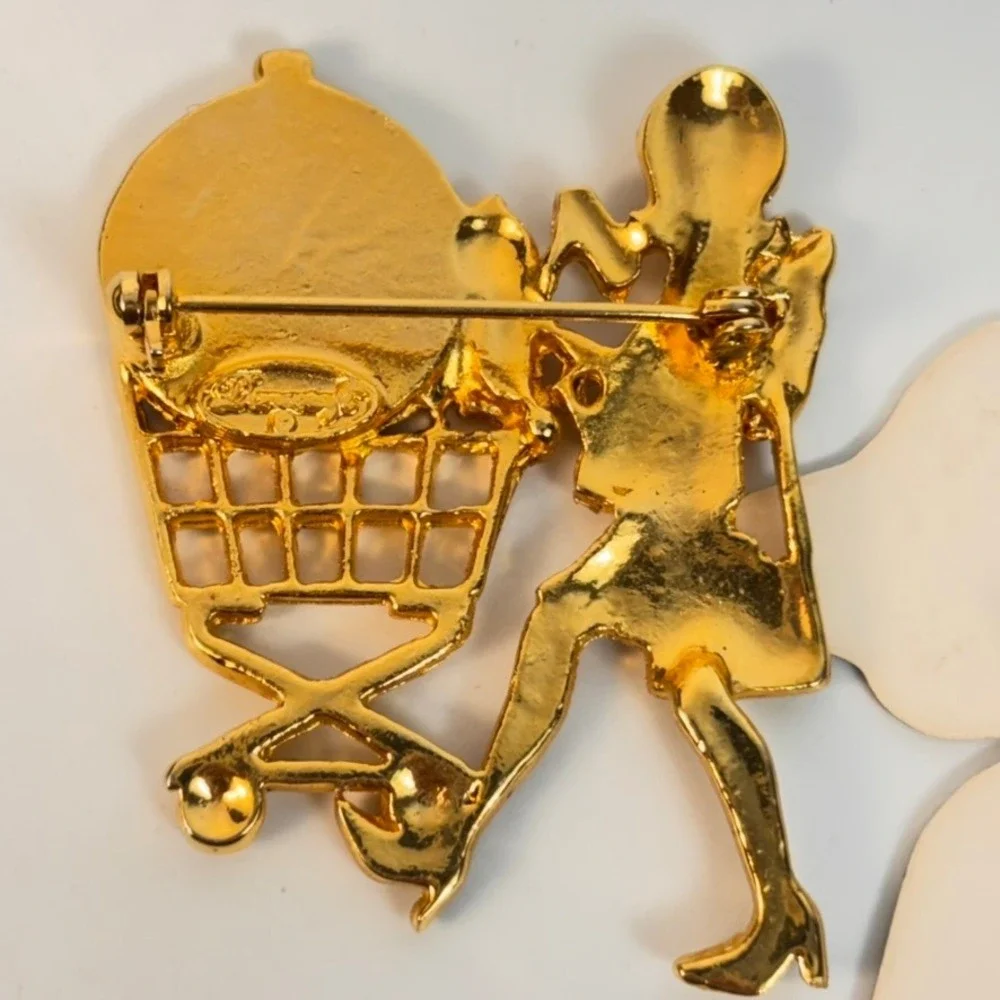 Vintage Kitch Brooch Pin Lot Born To Shop Teddy Bear Lady 90s Weird